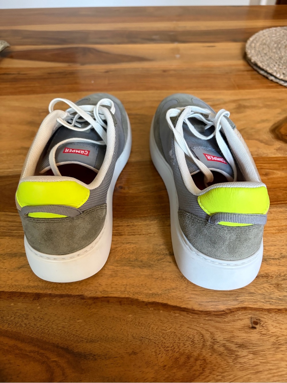 Camper Khaki green and Grey Suede & Mesh Sneakers with Neon Yellow Accent - Picture 5 of 5